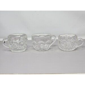 Vintage Glass Punch Bowl Miss Matched Cups With Intricate Patterns 3 Clear Glass